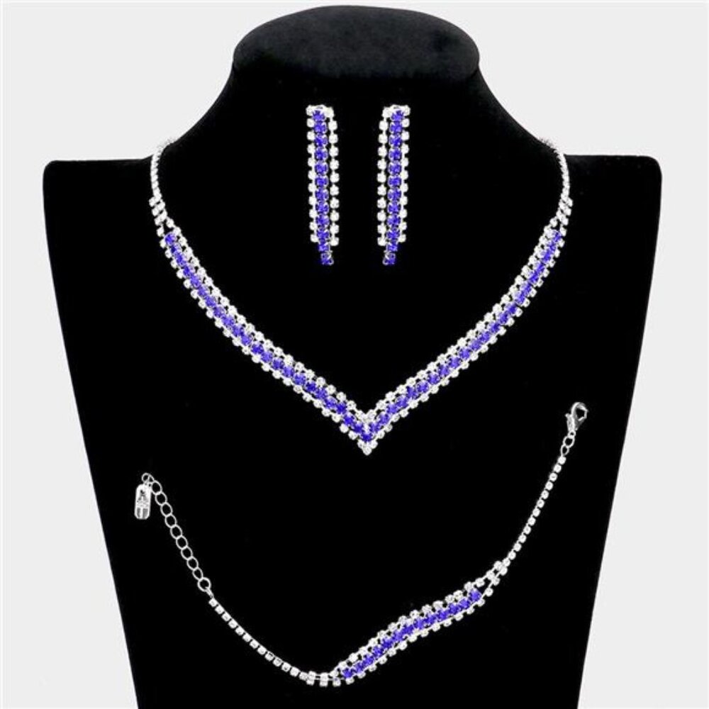 3 Piece Round Stone Detail Rhinestone Necklace Jewelry Set